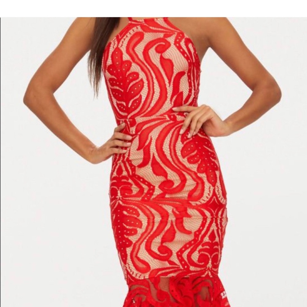 PrettyLittleThing Vibrant Red Lace Dress